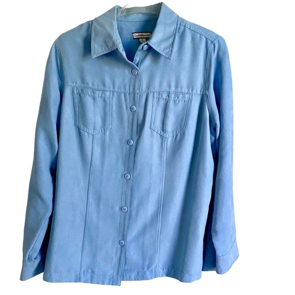 Croft & Barrow Blue Long Sleeve Faux Suede Women's Button Up Top Size Med NEW